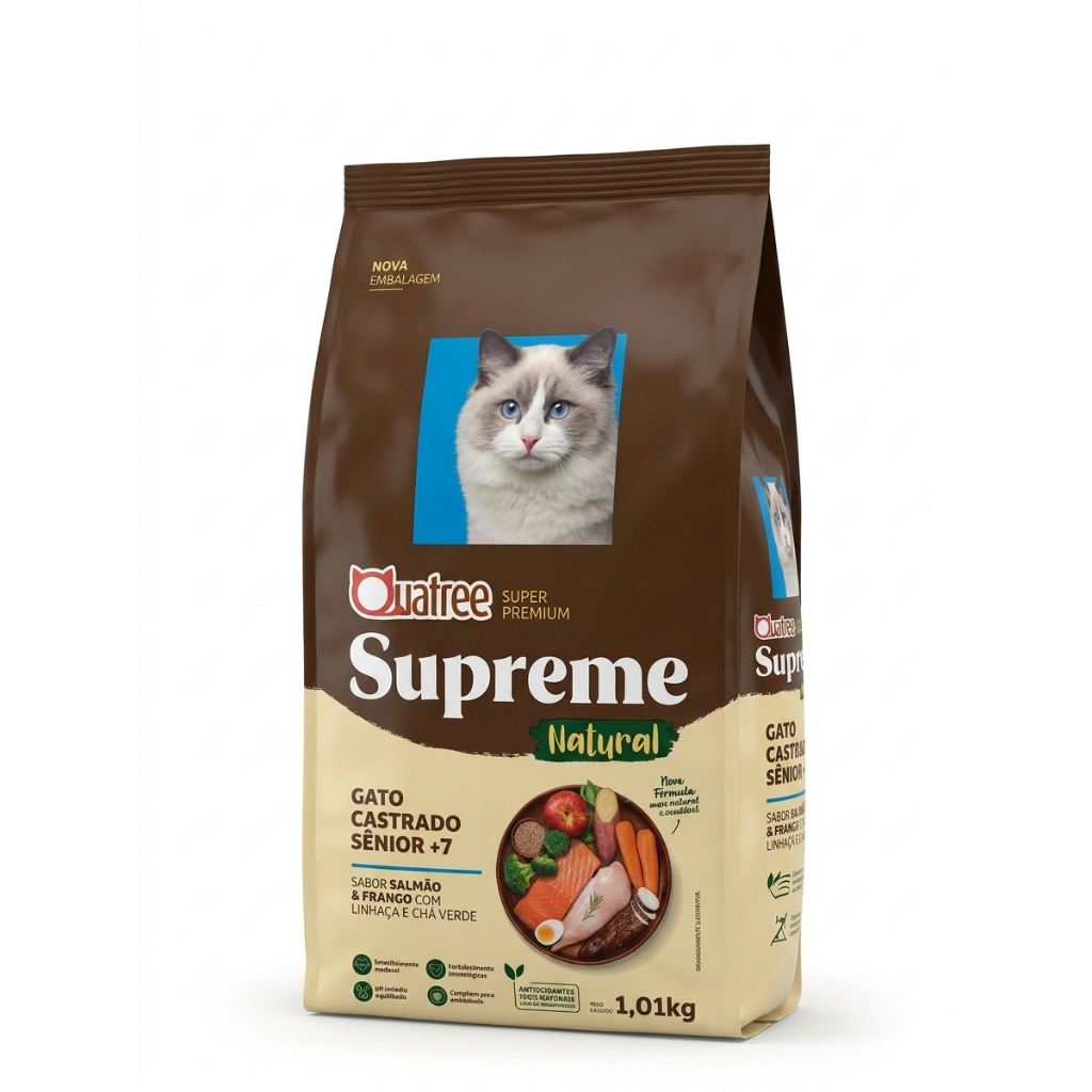 Ração Gatos Sênior Idoso Castrados Quatree Supreme Salmão e Frango 1kg