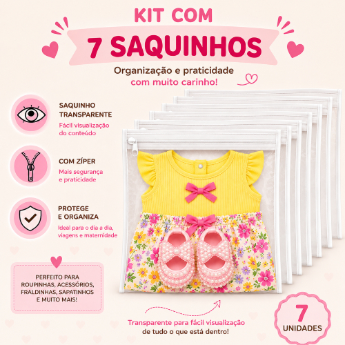 Kit 7 Saquinhos Maternidade Organizador 33 x 27  Mala Bebê