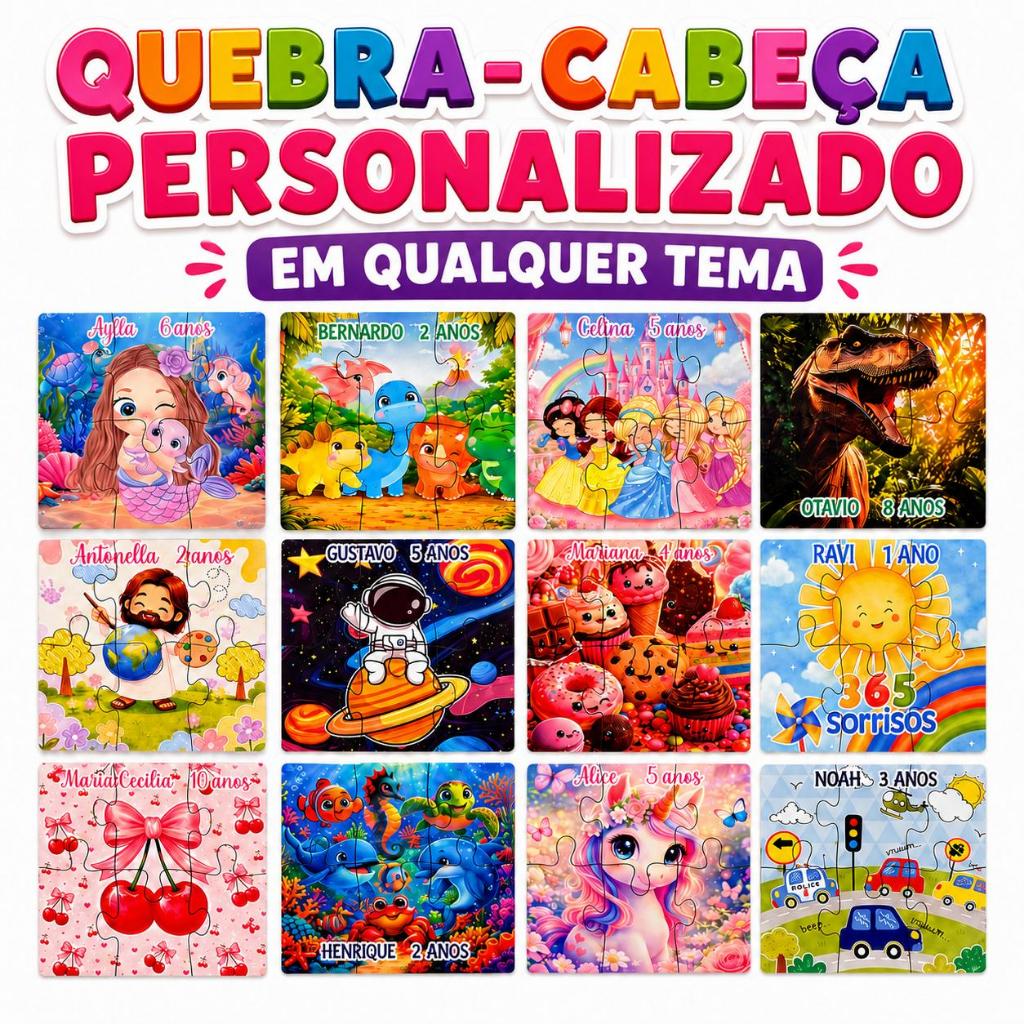 Quebra-Cabeça Personalizado Todos os Temas 10x10Cm Lembrancinha Aniversário Festa em Mdf Aniversário