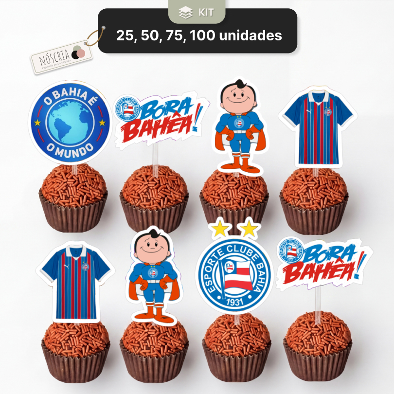 Tags Topper para Doces e Docinhos Bahia 25 50 75 100 Personalizado Cupcake Festa Futebol