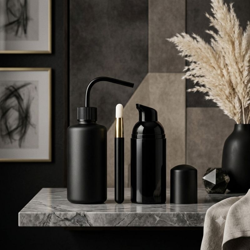 Kit Black para Higienização de Extensão de Cílios com Pump, Pisseta e Pincel