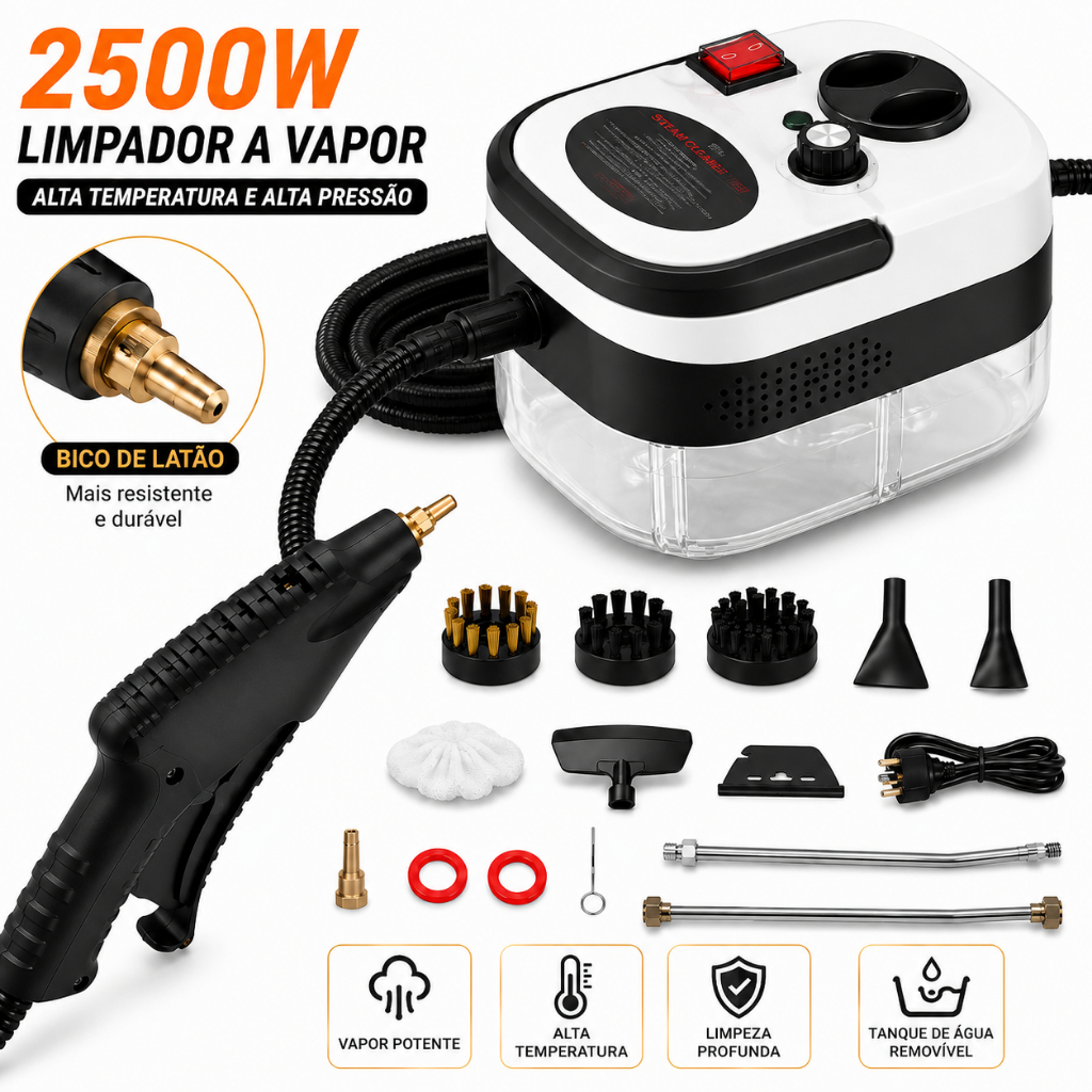 Limpador a Vapor Portátil 2500W Máquina de Limpeza de Alta Temperatura e Pressão 110V