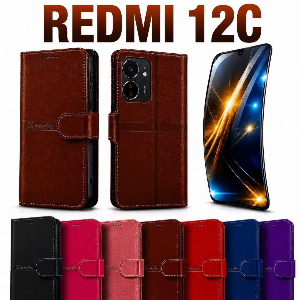 Capa Carteira Flip Redmi 13c 12c 10c Magnética Couro Porta Cartão Anti Impacto Suporte + Película 3D