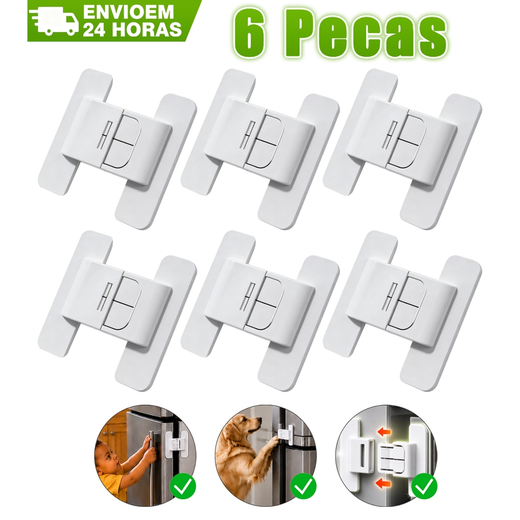 Kit 6/10 Travas Para Geladeira e Gavetas Protetor Segurança Infantíl Fechadura de Porta Armário
