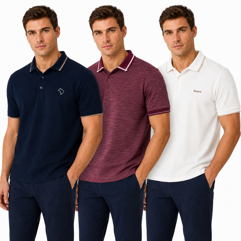 Kit 3 Camisas Polo Masculinas Gola Polo Piquet Promoção