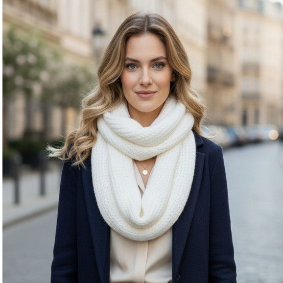 Cachecol Gola Lã Feminino De Tricot Gola Infinita Duas Voltas Echarpe Tricô Unissex Moda Inverno