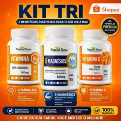 KIT Vitamina C + Vitamina B12 + Mix de 5 Magnésios - envio rápido