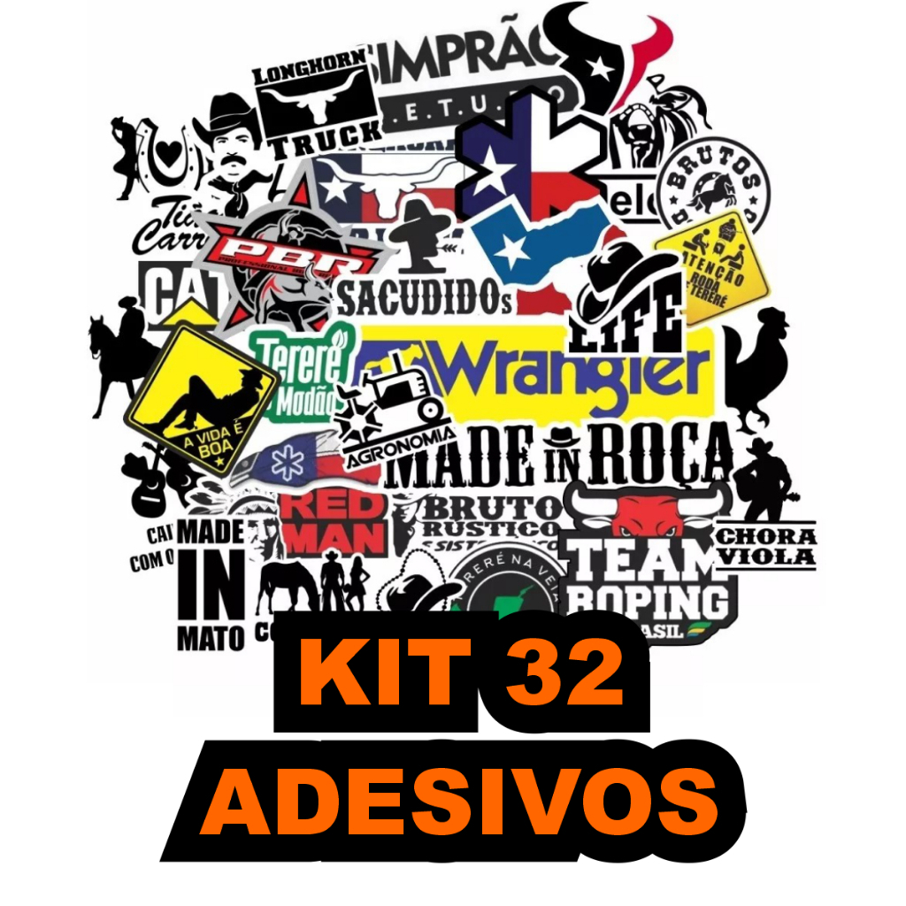 Kit 3 cartelas de Adesivos Country + De 32 Unidades Para Garrafas Copos Terere Agro Texas