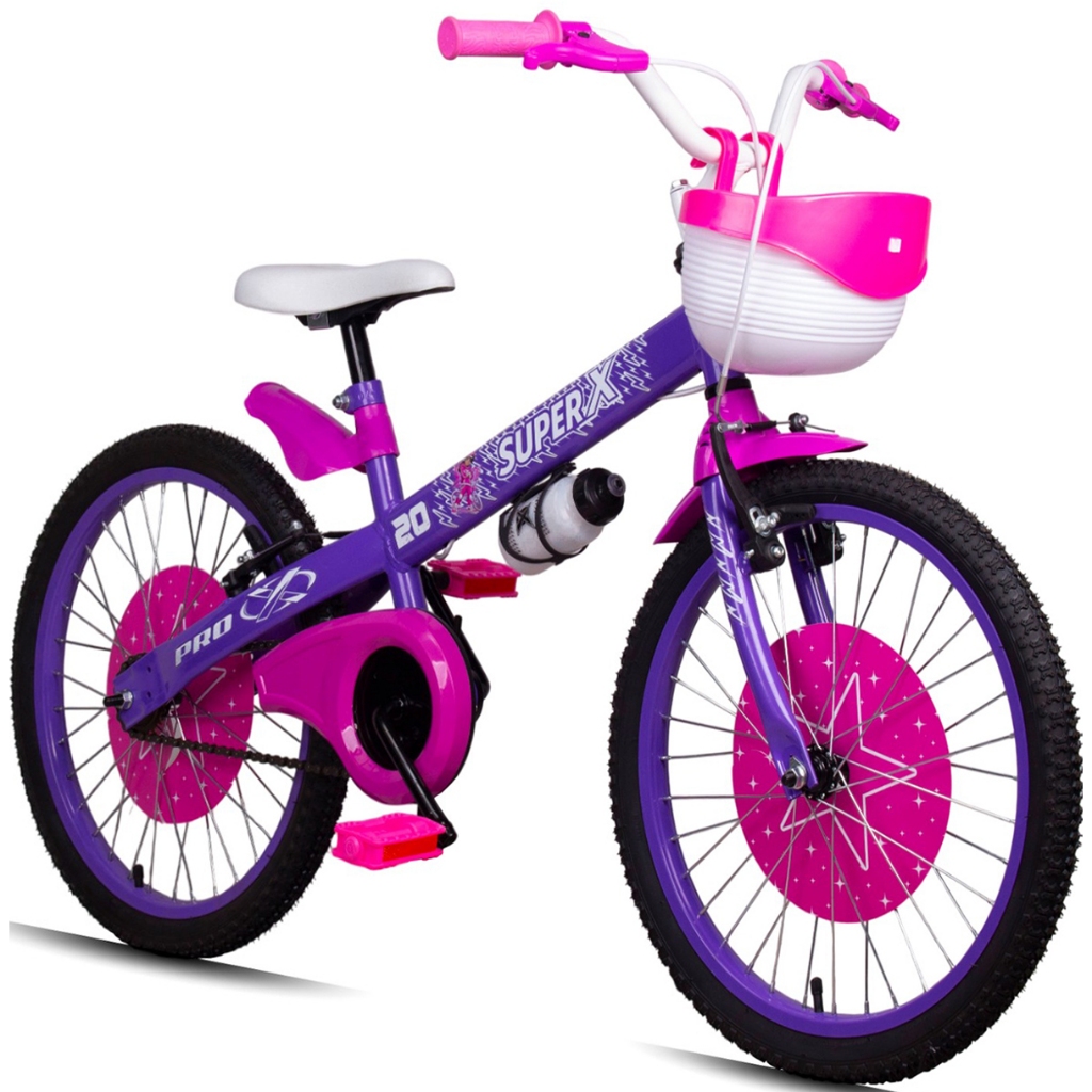 Bicicleta Menina 6, 7, 8 Anos Aro 20 Infantil Pro-X SuperX Cestinho Garrafinha Paralama · foto 2