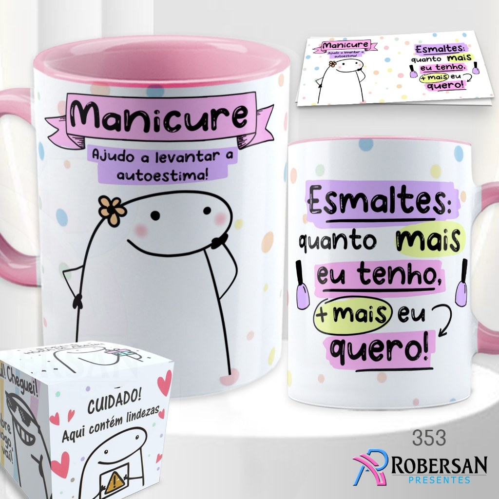 Caneca Manicure Personalizada com Nome Flork Nail Designer Presente Porcelana 325ml