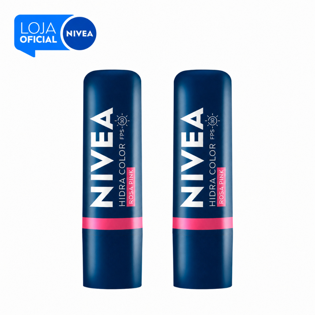 KIT NIVEA Hidratante Labial Hidra Color 2 em 1 Rosa Pink 4,8g - 2 Unidades