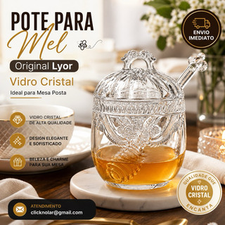 Meleira Porta Mel Vidro com Colher e Tampa Vidro Cristal Imperial 240ml Lyor
