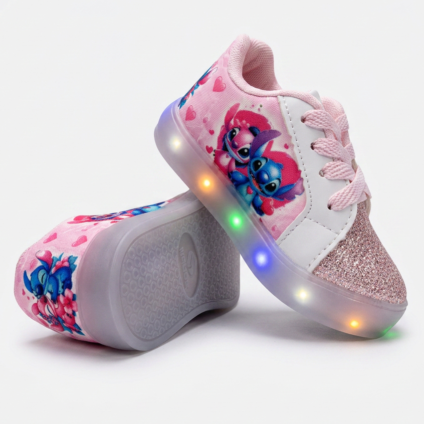 Detalhes do Tênis Infantil Feminino Lilo Stitch Casual Com Led Colorido Super Leve e Confortável