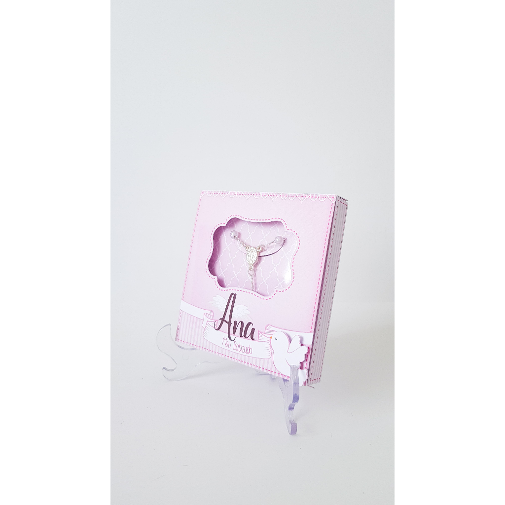 Lembrancinha de Batizado Personalizada com Mini Terço | Caixa para Batismo Menino e Menina