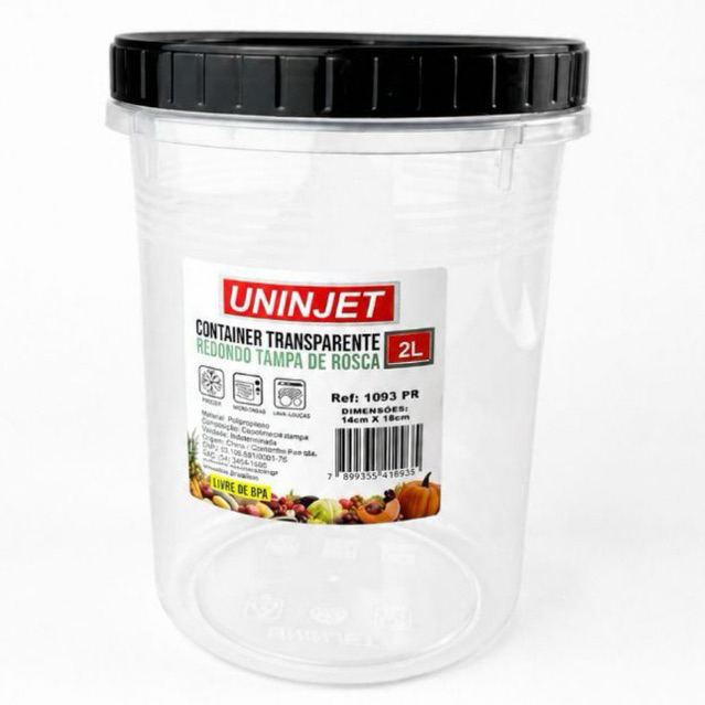 Pote Hermético 2L Tampa Rosqueável Transparente Organizador Mantimentos Cozinha Multiuso BPA