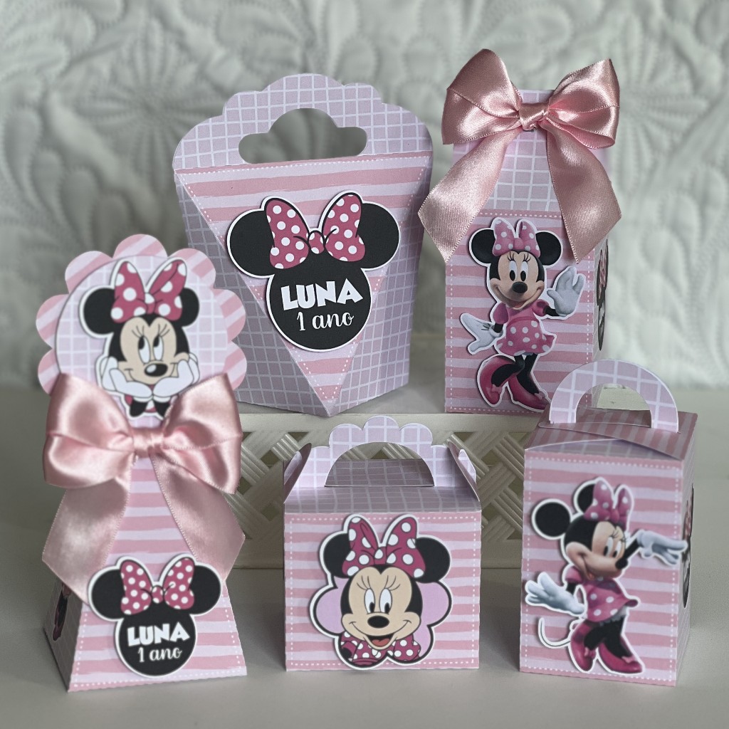 KIT FESTA Minnie Rosa Personalizado pegue e Monte Lembrancinhas - Aniversário - Caixinha Personalizadas