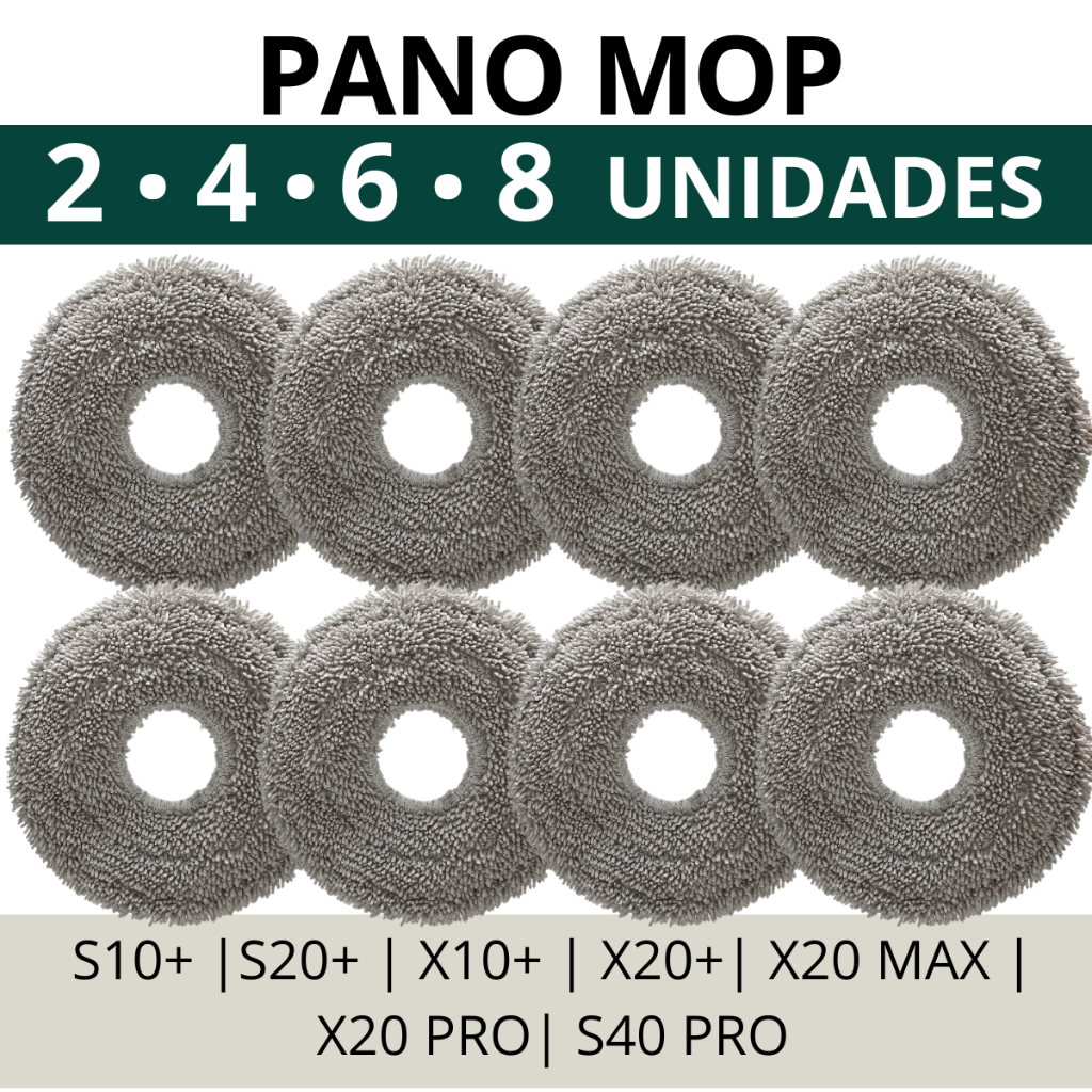 KIT Mop Pano P/ Robô Aspirador Compatível Xiaomi S10+ S20+ X10+ X20+ X20 Max X20