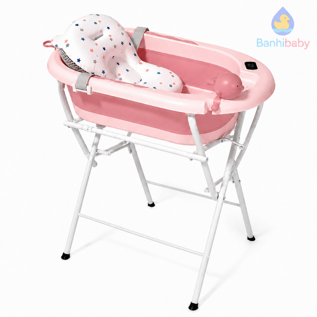 Banheira  Com ou Sem Suporte para bebe com termômetro digital + almofada + chuveirinho de mão
