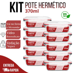 Kit 10 Potes de Vidro Herméticos Retangulares 370ml