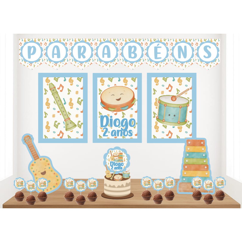 Kit Personalizado Festa Infantil Música Instrumento Musical Menino Decoração Aniversário Mesversário Só Um Bolinho