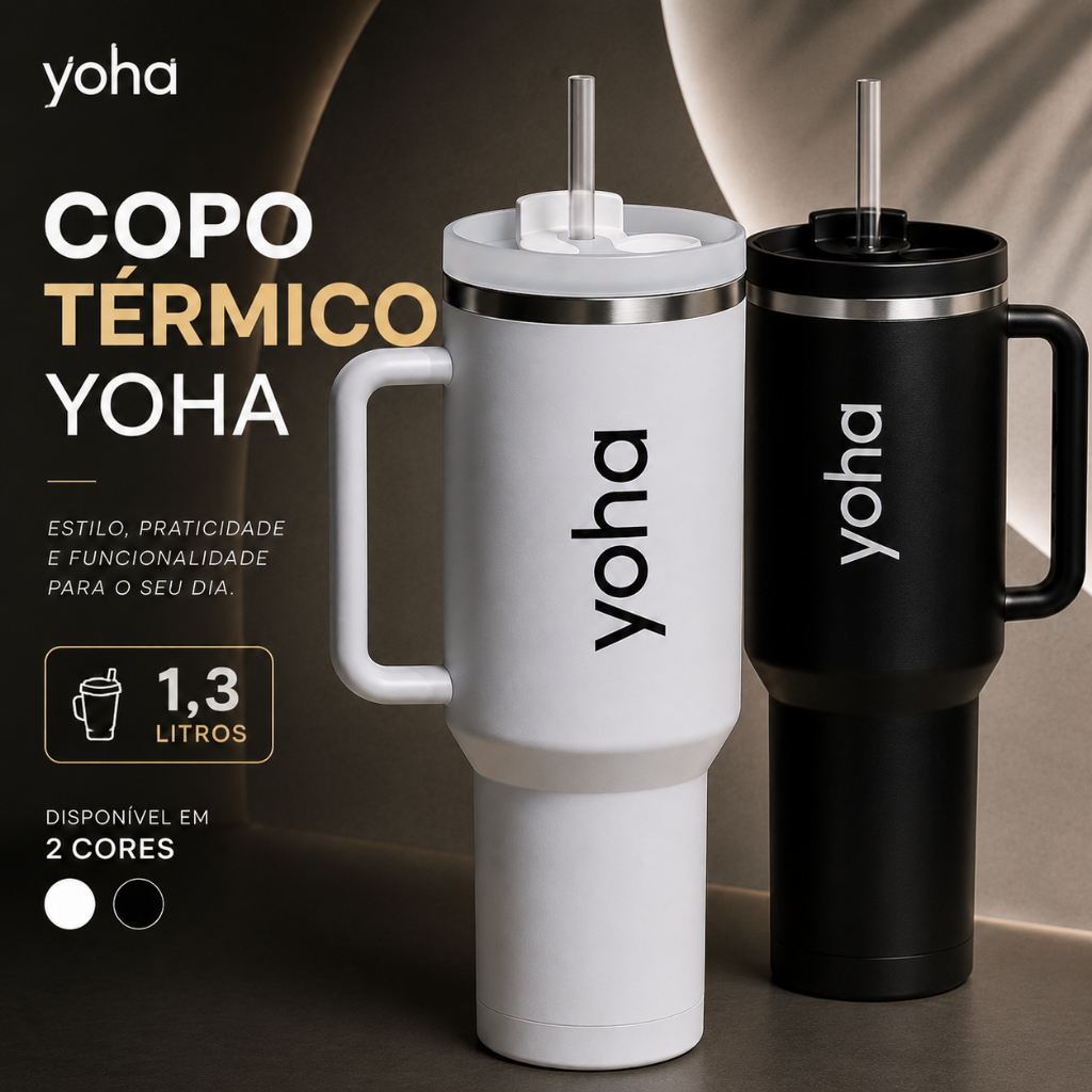 Copo Térmico Yoha 1,3 Litros Inox Com Tampa e Canudo Garrafa Térmica Academia Fi