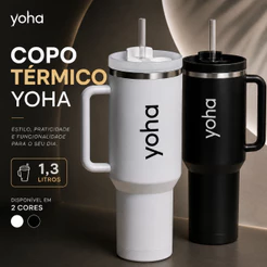 Copo Térmico Yoha 1,3 Litros Inox Com Tampa e Canudo Garrafa Térmica Academia Fitness Trabalho Carro Camila Loures