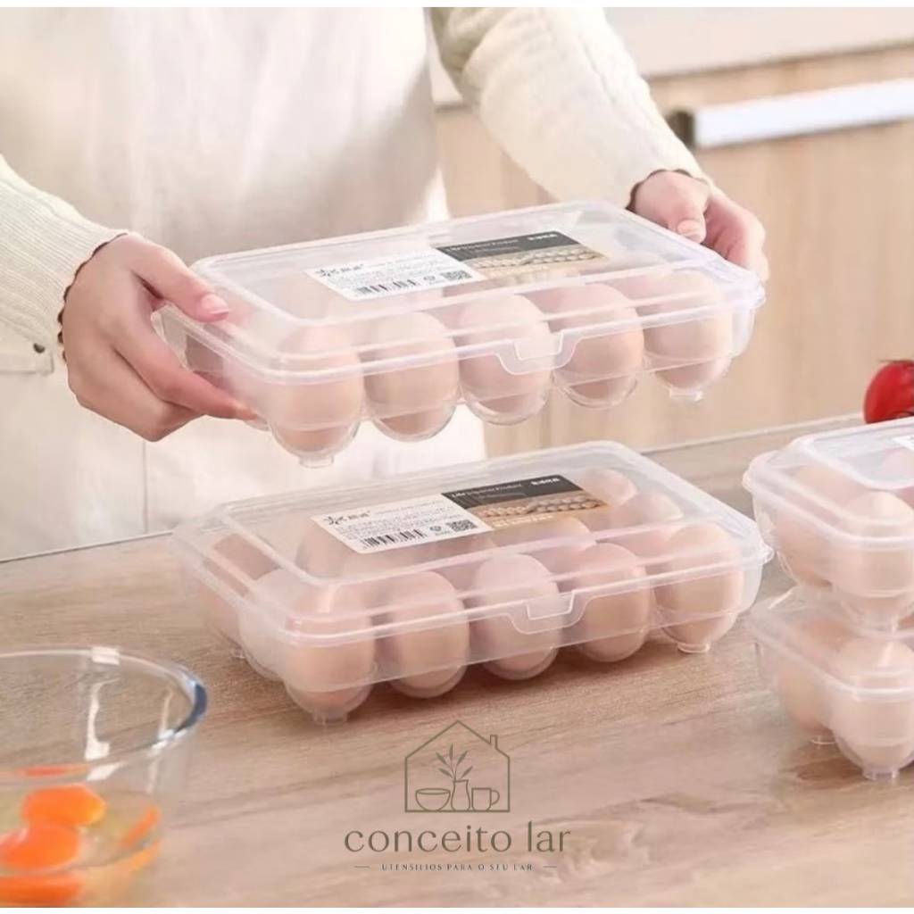 Porta Ovos de Geladeira Transparente Hermético - Organizadora Empilhável de Ovos - Capacidade de 15 Ovos