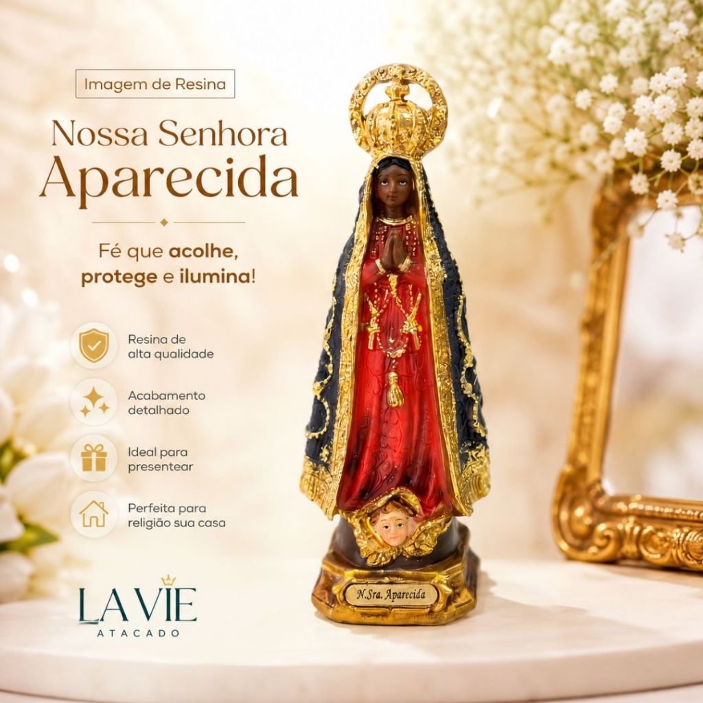 Imagem Nossa Senhora Aparecida 15cm Resina Decorativa Católica Alta Qualidade Decoração e Presente