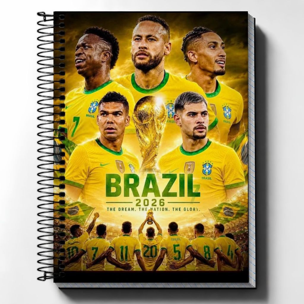 Caderno Seleção Brasileira| Tema Futebol | Capa Dura & Espiral Resistente 1, 10, 15 e 20 Materias
