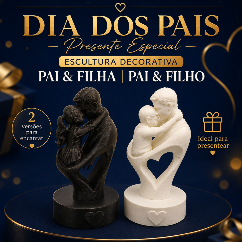 Escultura Decorativa Pai e Filho / Pai e Filha Presente Dia dos Pais Amor Família Impressão 3D