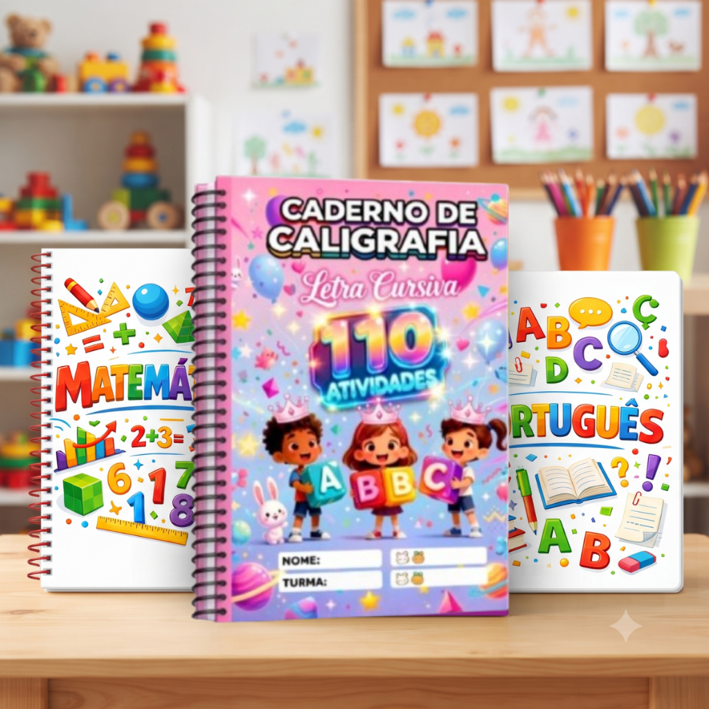 Livro de Atividades Alfabetizaçao Infantil Apostila de Matemática, Caligrafia e Português