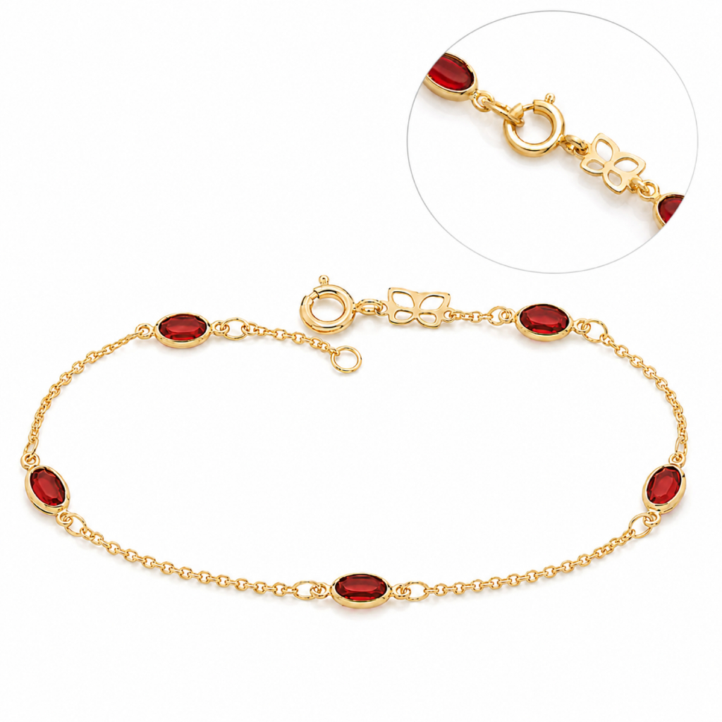Pulseira Rommanel Fio Elo Português Cristais Vermelho 551614