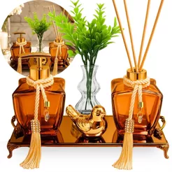 Kit Lavabo Vidro Estrela Degrade Super Luxo Com Bandejas Premium Com Alça P/ Saboneteira e Difusor de Ambiente