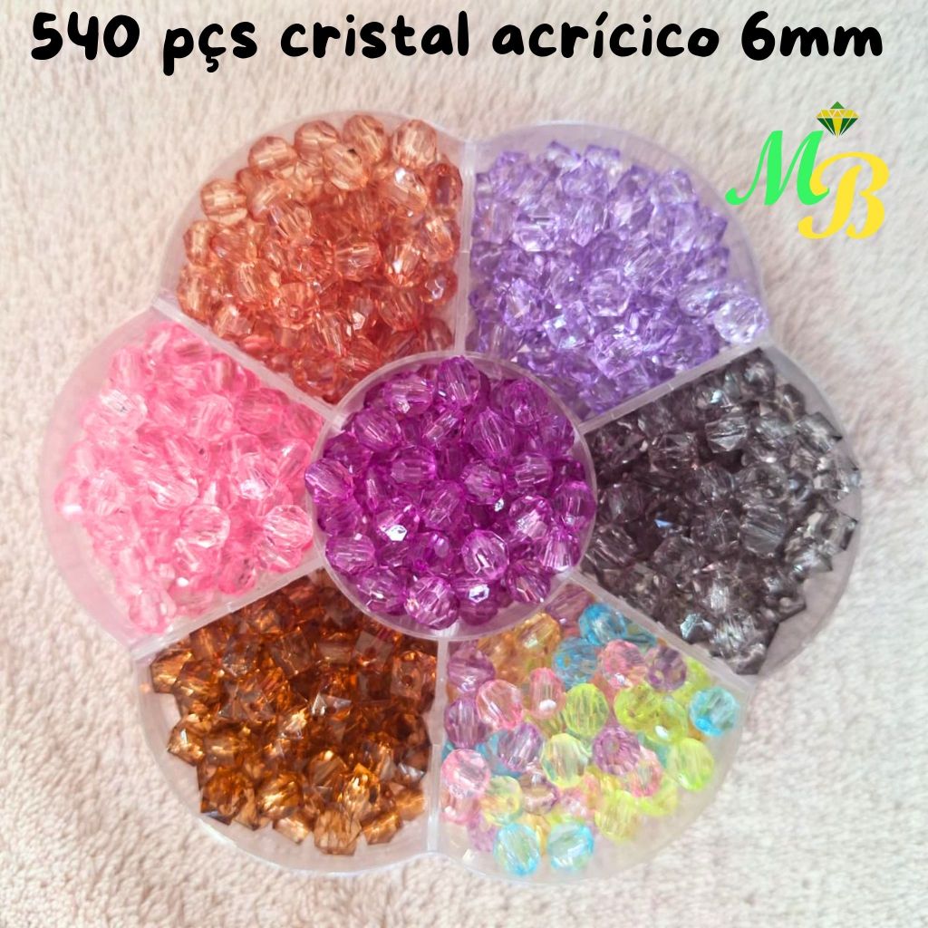 Kit Maleta Mini Flor +  540 Pçs Pérola 6mm CRISTAL Coloridas  Abs Artesanato Furo Passante Premium