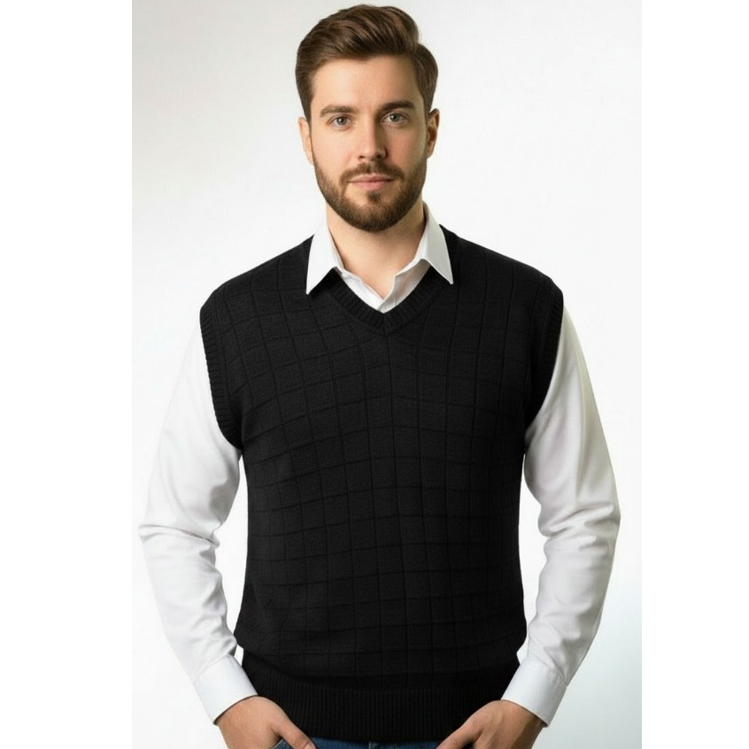 Colete Masculino Social Tricot Texturizado Sobreposição Terno Gola V Inverno Elegante
