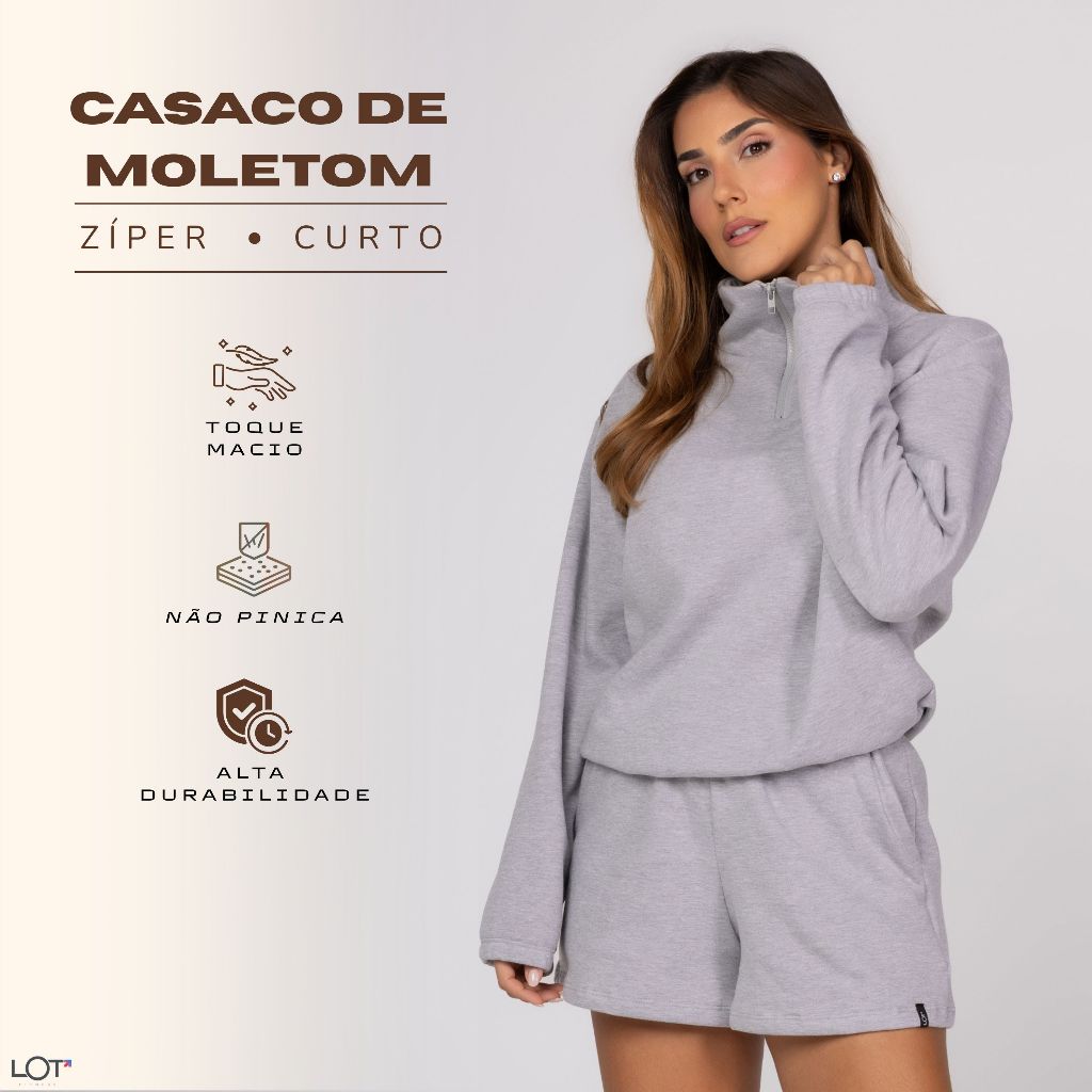 Casaco de Moletom Premium Feminino Fechado Zíper Curto Gola Alta Roupa Esportiva Inverno Frio · foto 2