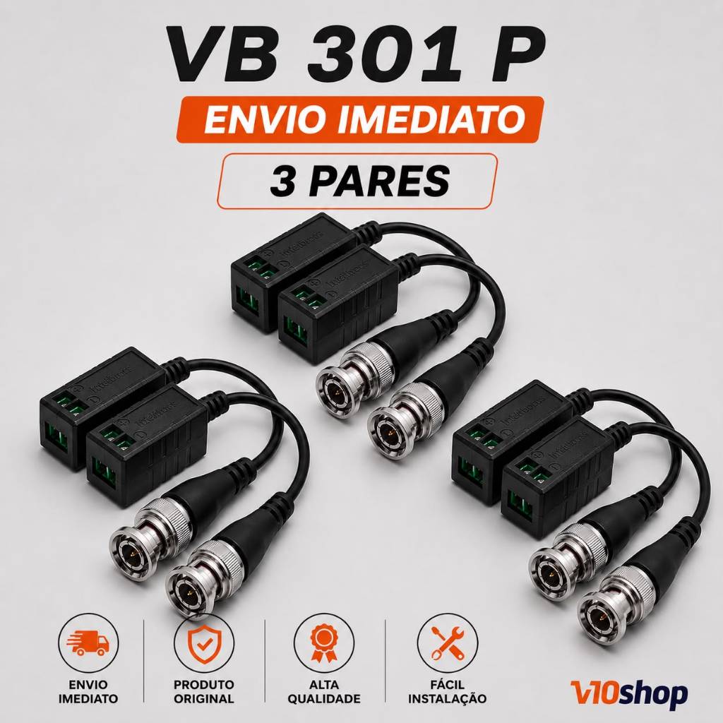 3 Balun Passivo Vb 301P Transmissão Vídeo 4K, HD, Full HD, 4MP Camera Intelbras conector BNC Macho