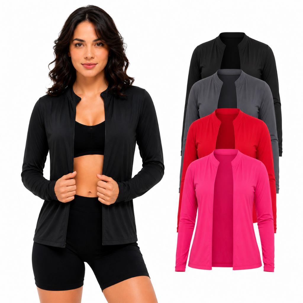 Cardigan Feminino UV50+ Casaquinho Proteção Solar Manga Longa Academia Praia Piscina Sem Zíper Dry Fit