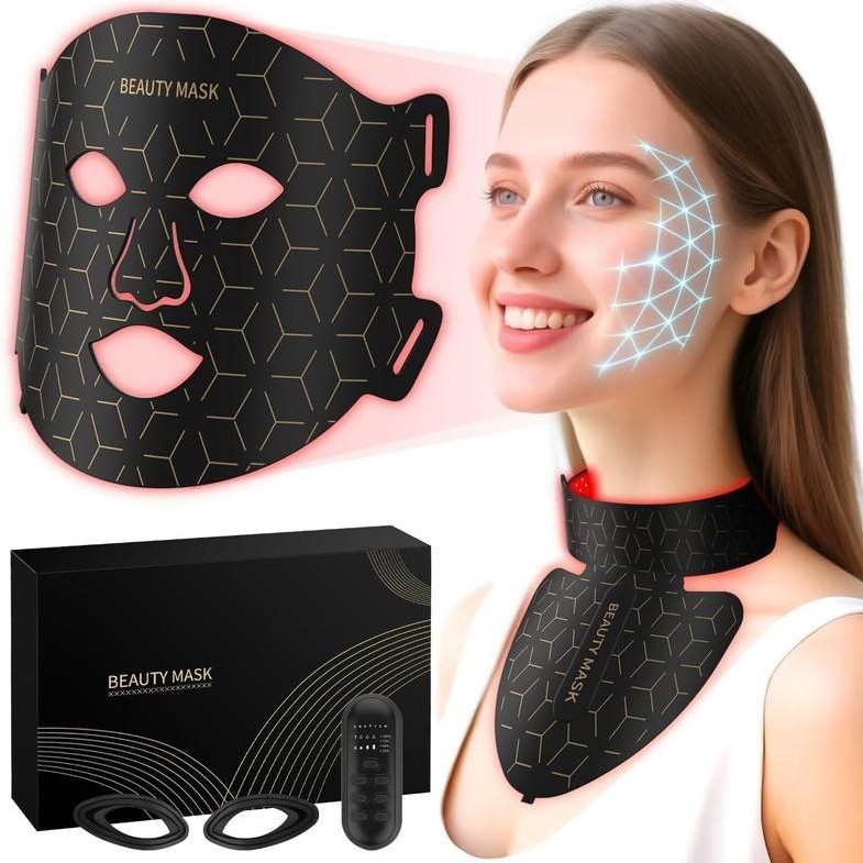 Máscara de Beleza LED Facial e para Pescoço Terapia de Luz Vermelha