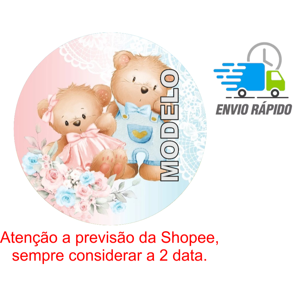 50 Adesivos Latinha Chá Revelação Ursinhos Azul e Rosa - Etiqueta - Rótulo Personalizado - Tag - Kit Festa