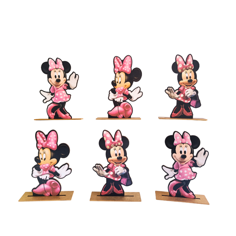Display de Mesa Kit 6 Peças Para Festa Minnie Rosa MDF