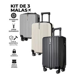 KIT 3 Mala de Bordo 10kg Viagem Carro Avião Anac Resistente Cadeado Numérico Interior Organizado