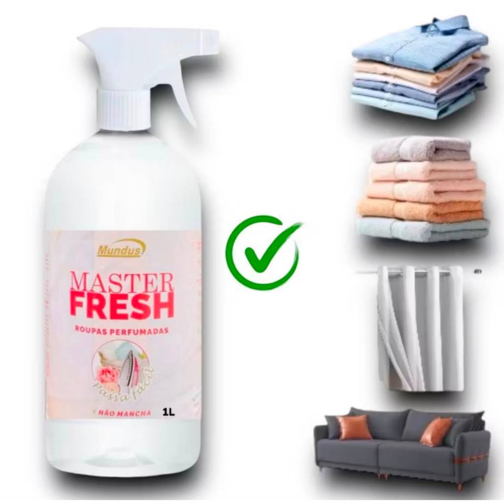 Facilitador De Passar Roupa Masterfresh 1L Mundus Com Gatilho Spray Perfumador De Tecido Cama Mesa Banho Maciez Top