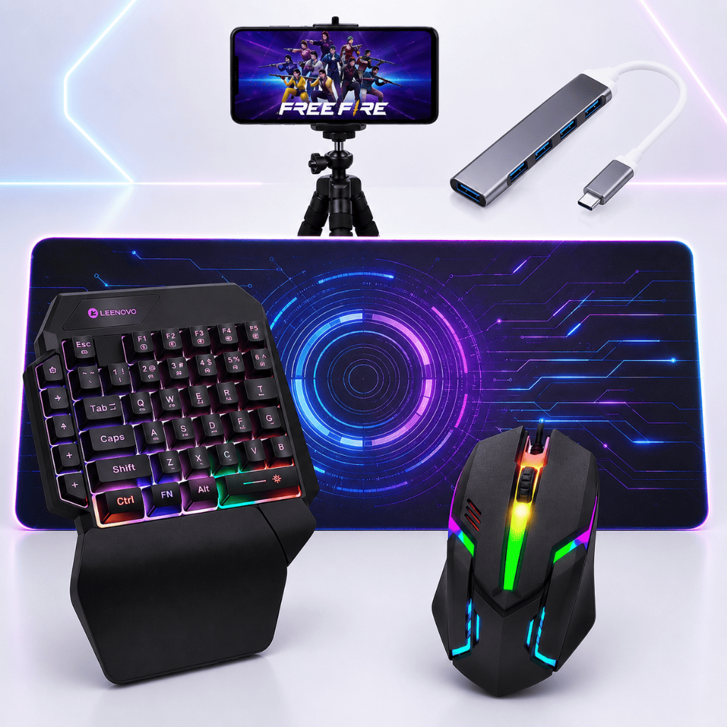 Kit Gamer Mobilador Completo Hub Tipo C Teclado Mouse 1600 DPI Mousepad 30x90cm Suporte Tripé