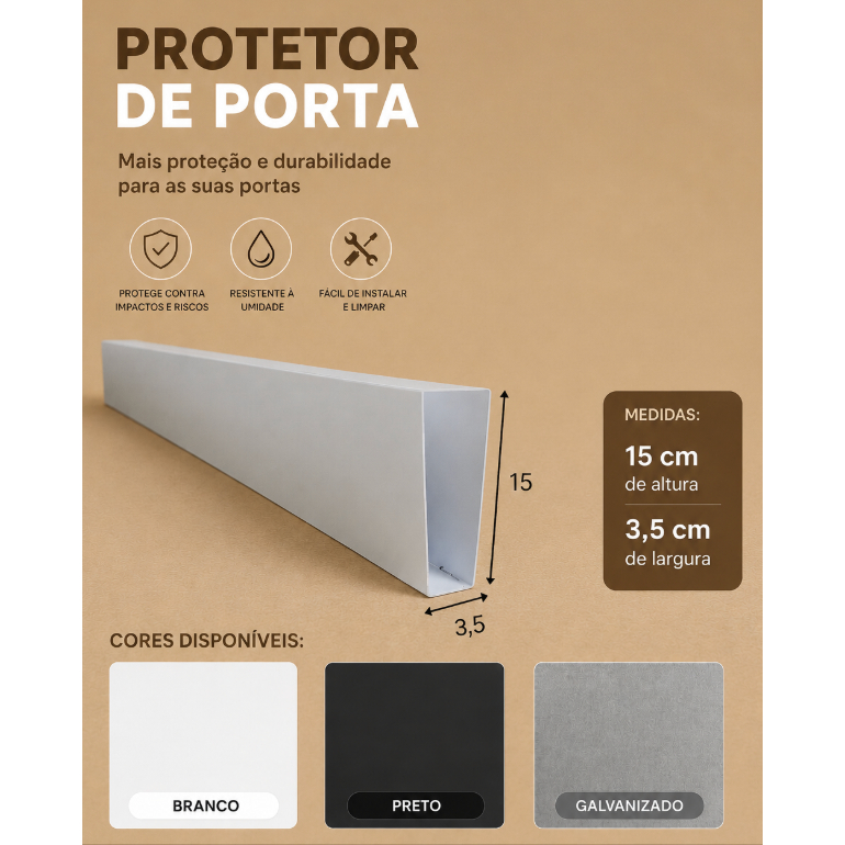Salva Porta 3,5cm x 15cm Altura Fabricado em Aço Galvanizado Pintura Eletrostática