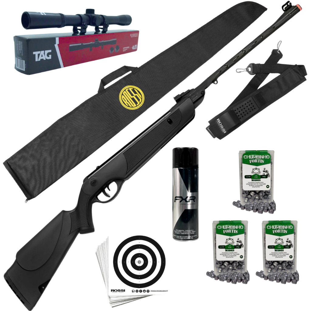 Carabina Rossi Dione Sport Mola 5,5mm + 300 chumbinhos + 05 alvos + 1 luneta + 1 bandoleira + 1 capa + 1 desengripante