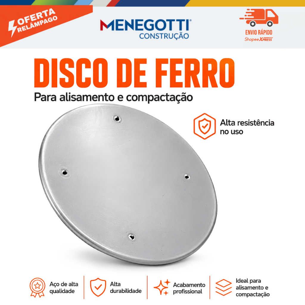 Disco de Ferro Menegotti 380mm P/ Desempenadeira Elétrica Reboco e Acabamento Resistente Oferta