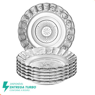 Conjunto com 6 Pratos Fundos Egípcios de Vidro 21,5cm – Design em Alto Relevo, Sofisticado e Moderno