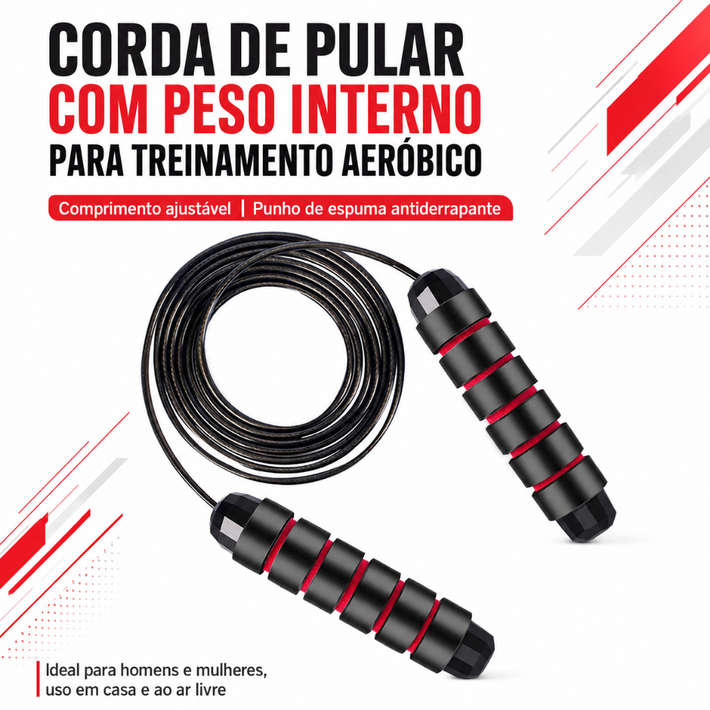 Corda de Pular Profissional Ajustável - Exercício Fitness Crossfit - Emagrecimento Cardio Resistente