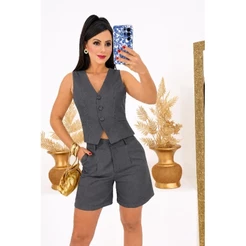 conjunto marrant colete curto com short feminino